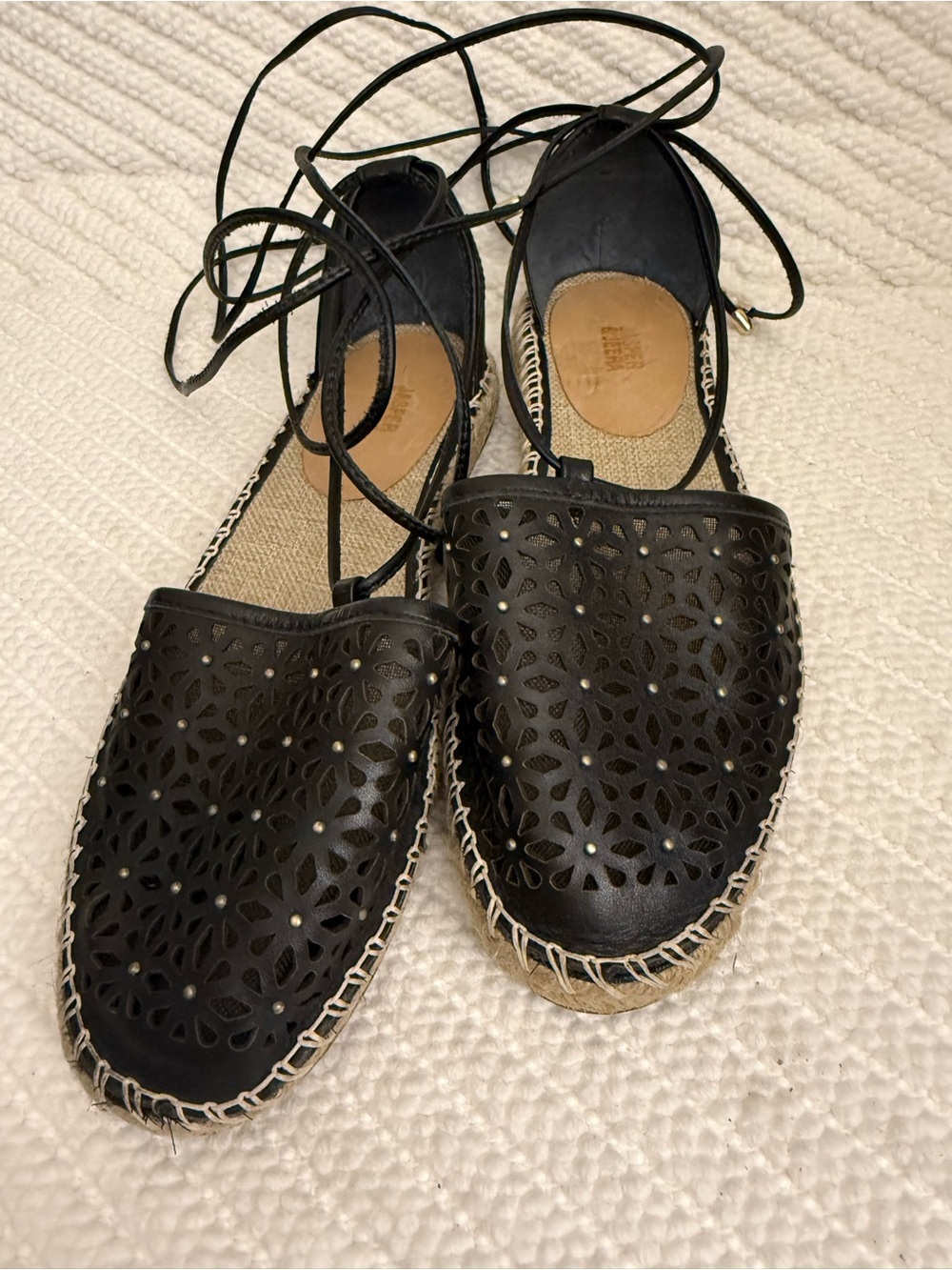Anthropologie Black Laser-Cut Espadrille Lace-Up Flats